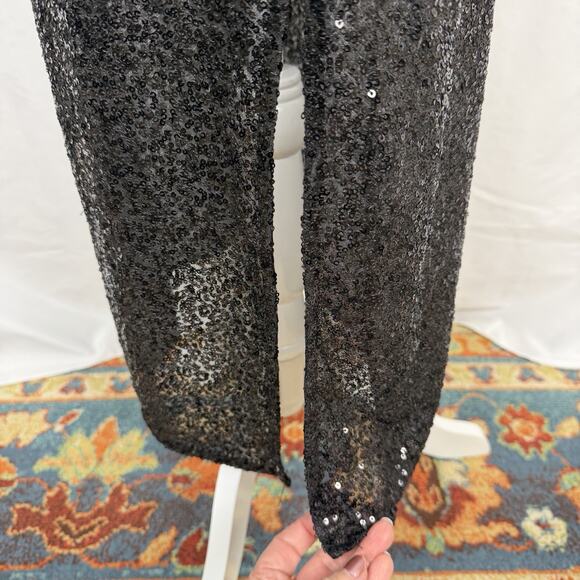 H & M Womens Black Sequin Maxi Pencil Skirt Small Partially Sheer Holiday Party - Picture 5 of 6